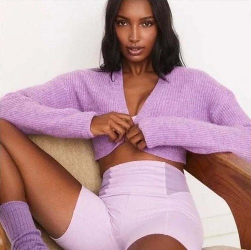 FOR LOVE & LEMONS Emery Crop Knit Cardigan Sweater Orchid Purple {3R20}